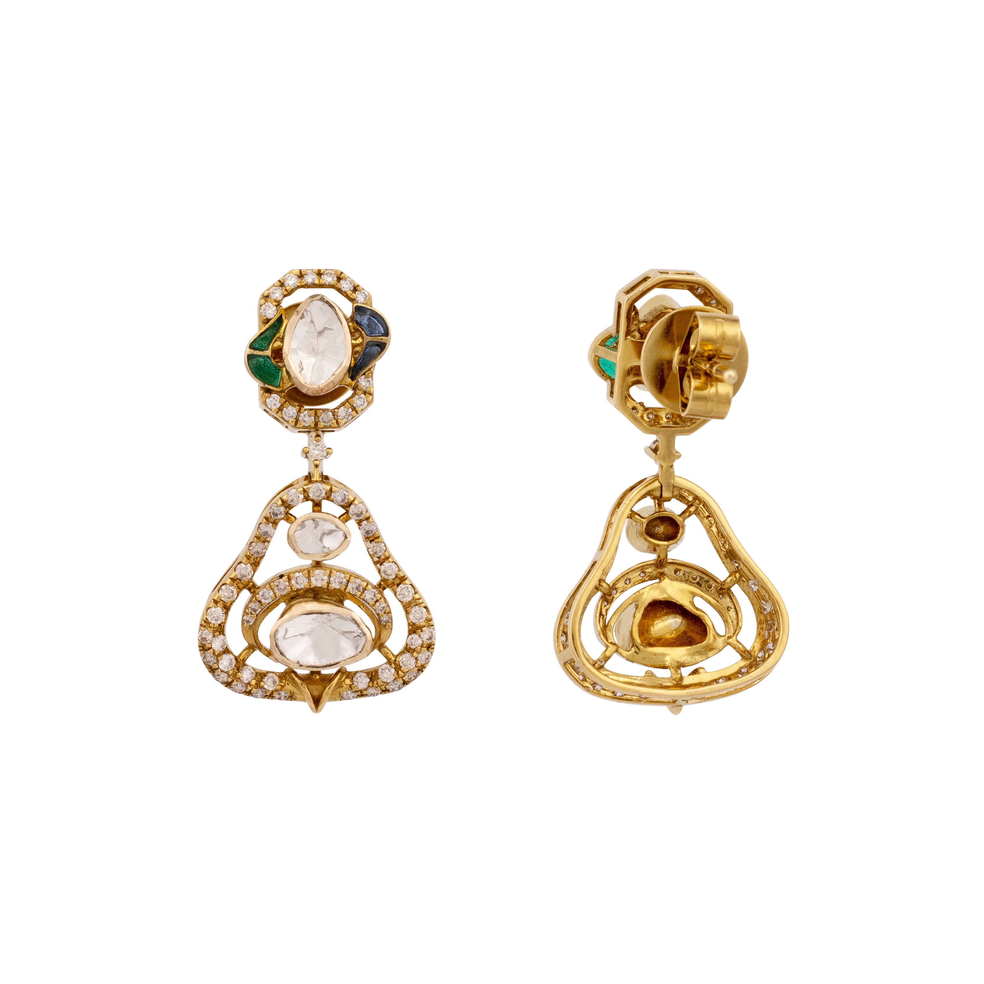 Polki Drop Earring with Blue-Green Talaf Detailing
